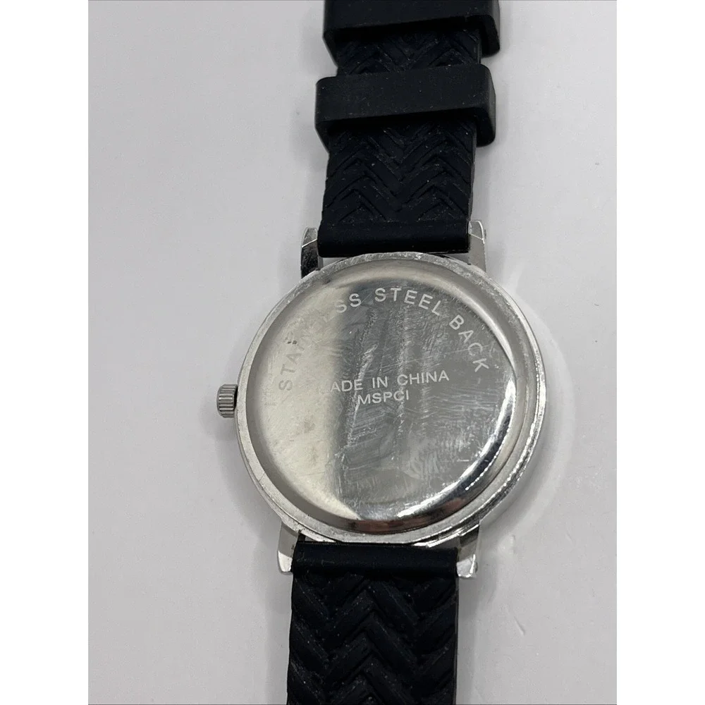 MSPCI Women's Quartz Watch Black Silicone Band Silver‎ 36mm Case- New Battery